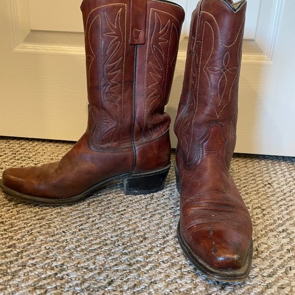 Vintage Acme Cowboy Boots Red Brown Cowgirl Western Point 8.5 Oxblood Leather - Picture 3 of 7
